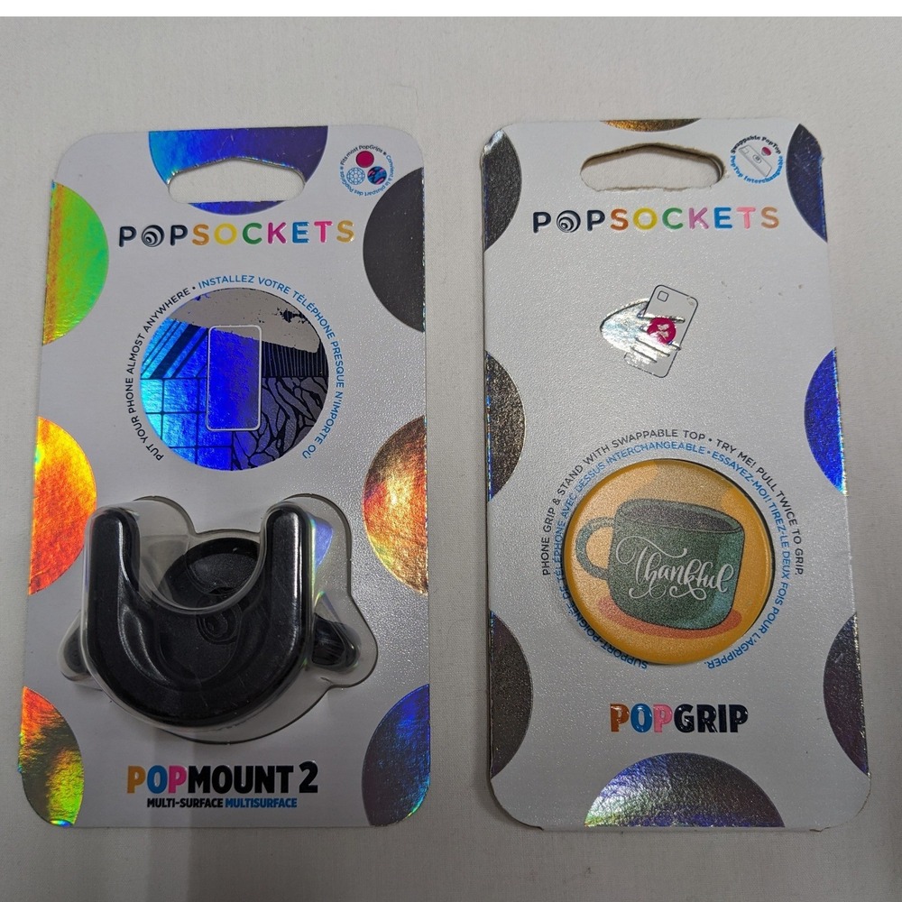 PopSockets PopMount 2 Multi-Surface Black and Thankful Mug‎ PopGrip Bundle NEW